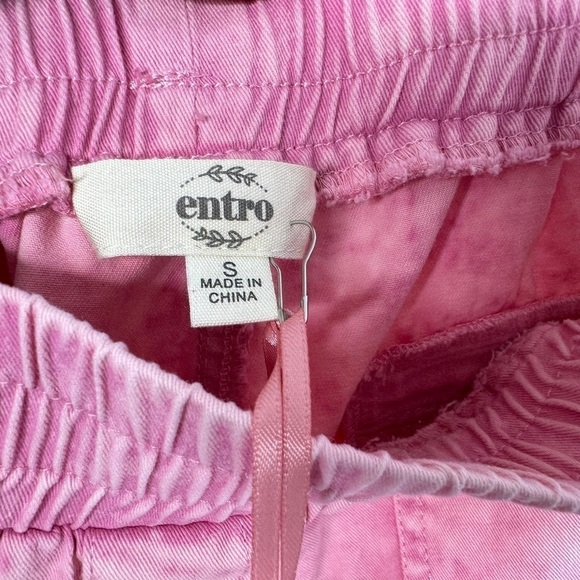 Entro Womens Elastic Waist Acid Wash Shorts Size Small Pink 100% Cotton Pockets - Picture 6 of 6